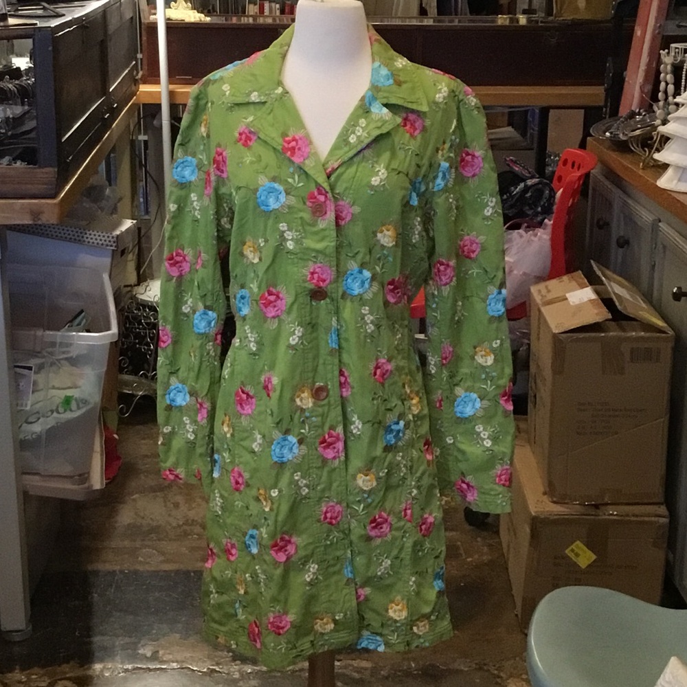 0272 Johnny Was Green Floral Embroidered Jacket; EUC size M